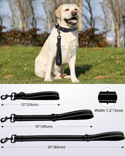 Joytale Strong Short Dog Leash 18 Inch, 1.2 Inch Wide, Heavy Duty, Padded Handle for Traffic Control, Reflective Leash for Medium and Large Dogs Walking Training, Black