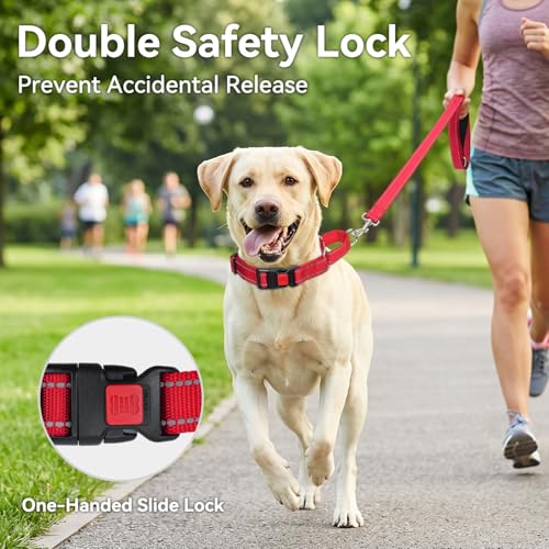 Joytale Martingale Collar for Dogs, Reflective Escape Proof Training Dog Collars with Safety Lock Buckle, No Slip Soft Nylon for Medium Pets, Red, M