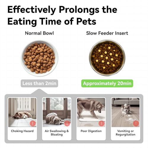 Slow Feeder Insert for Cat Dog Bowls, Anti-Choking Silicone with Strong Suction Cups, Fits Most Cat Bowls, Ideal for Puppy Small Medium Breeds