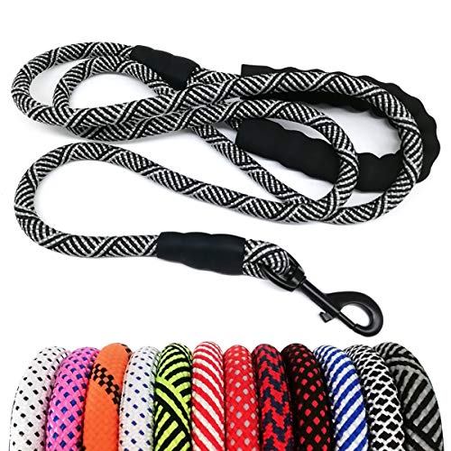 MayPaw Heavy Duty Rope Dog Leash, 3/4/6/7/8/10/12/15/20/30 FT Nylon Pet Leash, Soft Padded Handle Thick Lead Leashes for Large Medium Dogs (Black, 1/2" * 6')