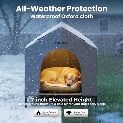 Zooba 42” Outdoor Dog House for Large Breeds, Durable Large Dog Shelter with Weatherproof 600D PVC Canopy, Breathable 2x1 Textilene Fabric Elevated Dog Bed, XL Dog Kennel for Outside Use
