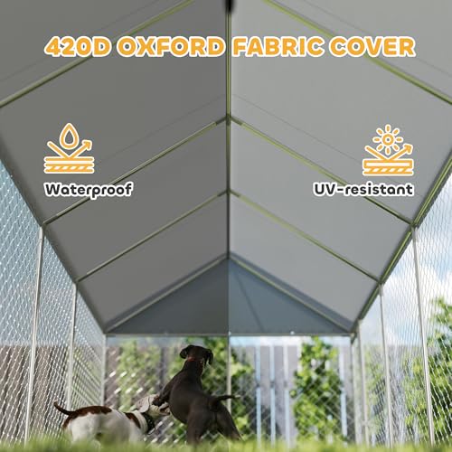 PawHut Outdoor Dog Kennel, 20' x 7.5' x 8', Heavy Duty Large Dog Kennel Outside w/Waterproof Roof, Galvanized Chain Link Pet Enclosure w/Secure Lock, for Large Breed, Chicken, Duck