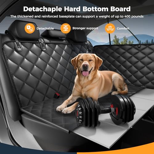 Eamefia Dog Car Seat Cover for Back Seat, Hard Bottom Back Seat Extender for Dogs - Supports 400lbs, Scratch Resistant, Anti Slip Portable Dog Hammock, Suitable for F150, SUVs and Trucks Black