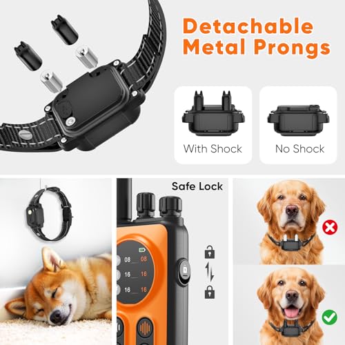 Dog Shock Collar 2 Dogs, 3300ft Dog Training Collar with Remote, Real-time Dual-Channel Remote with 3 Training Modes, Beep, Vibration, Safety Shock, Light, Fits 8-120 lbs All Breeds Sizes - Orange