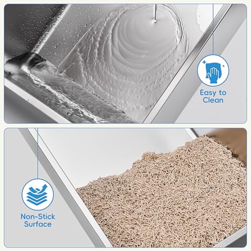 2 Pack Stainless Steel Cat Litter Box with Lid, XL Extra Large Metal Box for Big Cats, 24" L x 16" W x 12" H, Enclosed Litter Box High Sided, Non-Sticky, Include Litter Scoop