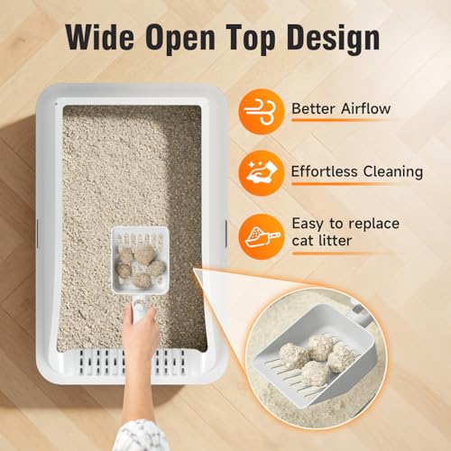 2PACK Stainless Steel Cat Litter Boxes, XL Large Metal Litter Box with High Sides Lid, Odor Free Litter Pan Include Scoop Easy Cleaning Anti-Scratch Kitty Cat Box Anti-Urine Leakage, Non-Sticky