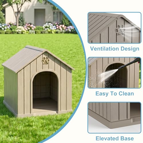 EFU Large Dog House Outdoor Indoor, Waterproof Dog House with Air Vents and Elevated Floor, Weatherproof Dog Kennel for Small - Large Dogs, Durable Pet Shelter for Patio Yard Porch, Grey