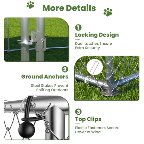 barlb 7.8' x 7.8' Heavy-Duty Outdoor Dog Kennel with Waterproof Cover, UV-Resistant Roof, Secure Locking Mechanism for Large Dogs, Metal Enclosure for All Weather Conditions(90x90x63IN)