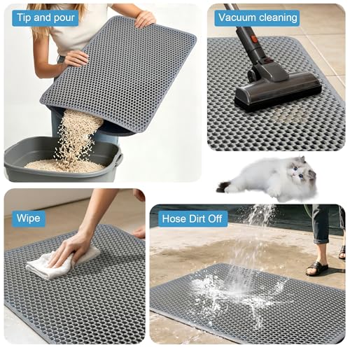 Xuanyaente Double Layer Honeycomb Ultra Soft Cat Litter Mat - 23.4" x 14.7", BPA-Free, Upgraded Non-Slip & Urine-Proof Bottom, Durable & Easy Clean, Gray Pack of 1