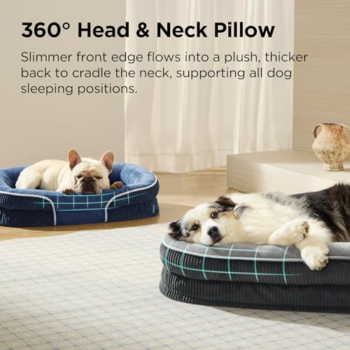 Bedsure Orthopedic Dog Beds Large Sized Dog - 360° Oval Bolster Large Dogs Bed for Senior Dogs with Waterproof Washable Cover, Big Comfort Pet Sofa Couch with Ultra-Soft Fleece, Grey, 35"