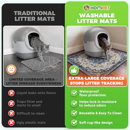 Hompet Cat Litter Mat 2 Pack, 18x28 Machine Washable Trapping Mats for Cats, Super Absorbent & Urine-Proof Cat Litter Box Mat for Floor, Waterproof & Non Slip Kitty Litter Rug