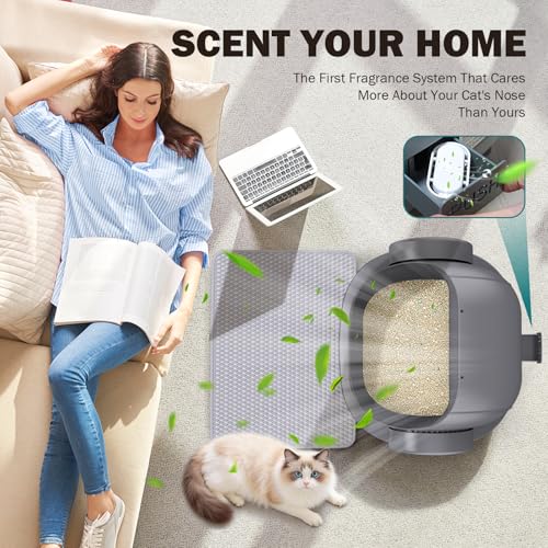 Automatic Litter Box, Open Top Large Self Cleaning Cat Litter Box for Multiple Cats, with APP Control/Multiple Safety Sensors/Trash Bag/Litter Mat, Cat Box Automatic Cleaning