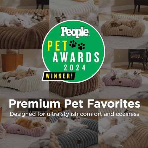 Bedsure ComfyFleece Cat Couch for Pets - Fluffy Cat Sofa with Premium Soft Corduroy Fleece, Fluffy Pet Couch Bed with Removable Washable Cover, Supportive Pet Chair for Indoor Cats, 24inch, Warm Grey