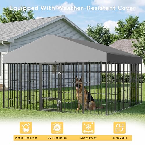 10x10FT Large Outdoor Thickened Dog Kennel, Heavy-Duty Modular Dog Cage with Roof Dog Kennel Outside with Double Doors & Weatherproof UV-Resistant Cover Dog Easy Assembly Enclosure for Patio,Garden