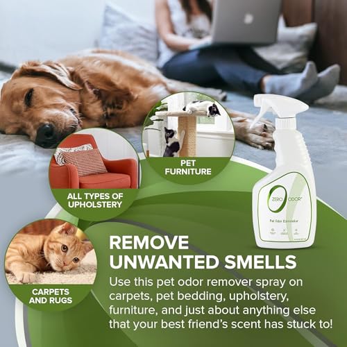 Zero Odor Pet Odor Eliminator, Air and Surface Odor Remover for Carpet, Furniture, and Pet Beds, Trigger Spray, 16 fl oz