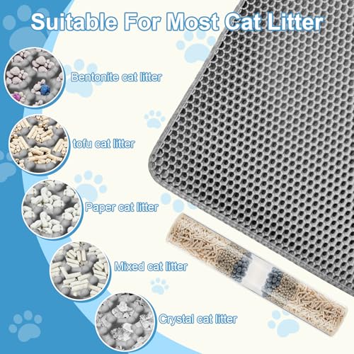Xuanyaente Double Layer Honeycomb Ultra Soft Cat Litter Mat - 23.4" x 14.7", BPA-Free, Upgraded Non-Slip & Urine-Proof Bottom, Durable & Easy Clean, Gray Pack of 1