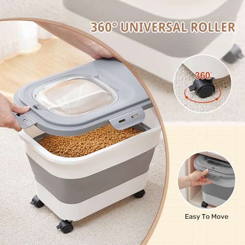 SEWIU Dog Food Storage Container Up to 2pack*20LB,Collapsible Dog Food Container with Travel Silicone Bowl and Scoop for Dog/Cat/Bird Food/Cat litter,Keep Dry Food Fresh,Easy to Move.