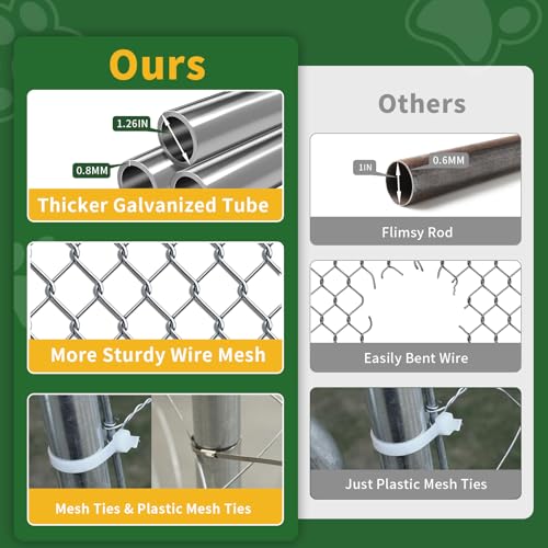 LotFun 10x10 FT Dog Kennel, Heavy Duty Outdoor Dog Enclosure with UV & Rain-Proof Fully Covered Roof, Double Security Locks and Rustproof Metal Mesh for Large Dogs House (10x10x6 FT)