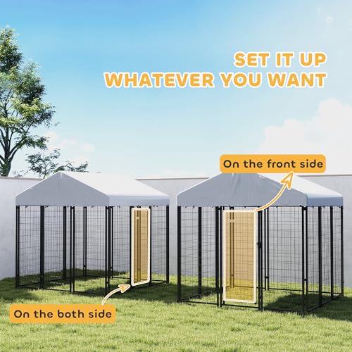 PawHut Outdoor Dog Kennel with Roof, 6' x 6' x 6' Heavy Duty Welded Wire Dog Playpen Enclosure with Escape-Proof Lock, UV-Resistant & Waterproof Cover, for Large Dogs, Chickens, Ducks, Silver