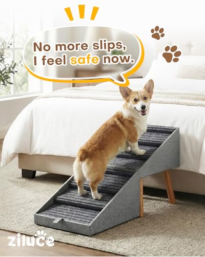 Dog Ramp for Bed & Couch, Dog Stairs 21.06 inches High for Large/Medium/Small Doggie, Foldable 2 in 1 Wooden Pet Steps for Puppy Older and Injured Dogs, Split Ottoman Design, No-Slip Surface