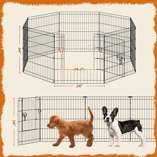 Yaheetech 24" High 8 Panel Foldable Metal Dog Exercise Pen Pet Playpen Dog Fence Outdoor & Indoor Use for Small Animals with Door Black