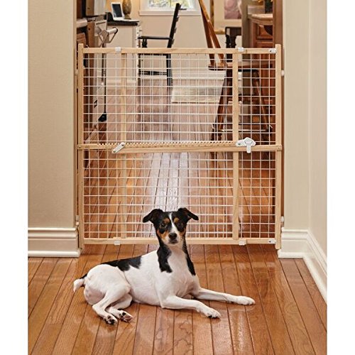 MidWest Homes for Pets Wire Mesh Pet Safety Gate, Dog Gate Expands From 29 - 50 Inches Wide, 32 Inches Tall, Wood, Powder Coated Wire