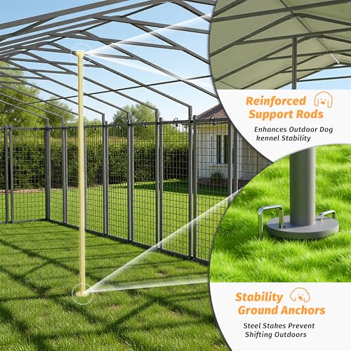 20x10ft Large Outdoor Dog Kennel, Heavy Duty Galvanized Steel Enclosure with Waterproof Roof & Secure Lock for Giant Breed Dogs