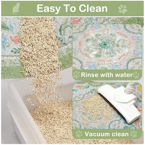 Glittme Cat Litter Mat with Non-Slip Bottom Litter Box Mat 33"X22" Litter Trapping Mat Easy to Clean Washable Cat Food Mat for Kitty,L