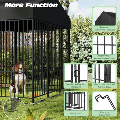 PANTAZO Large Dog Kennel Outdoor with Double Safety Locks 73''x72''x71'' Heavy Duty Welded Wire Steel Pet Pen Dog Enclosure with UV-Resistant Waterproof Roof