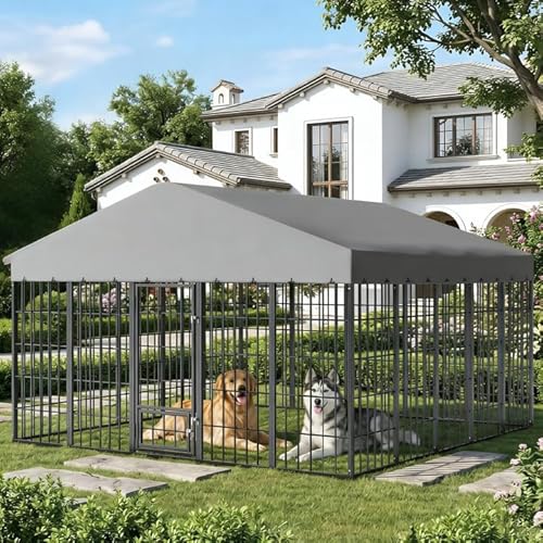 10x10FT Large Outdoor Thickened Dog Kennel, Heavy-Duty Modular Dog Cage with Roof Dog Kennel Outside with Double Doors & Weatherproof UV-Resistant Cover Dog Easy Assembly Enclosure for Patio,Garden