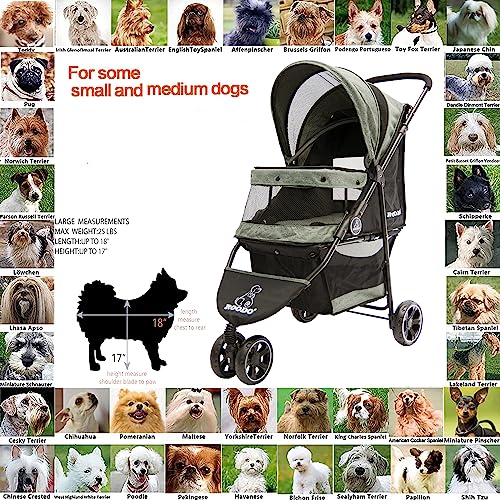 ROODO 3 Wheel Dog Pet Cat Stroller Best Lightweight Foldable Compact Portable Jogger All Terrain Travel Pet Gear Puppy Kitty Stroller for up to 30lbs Medium Small Dogs and Cats(Cationic ash)