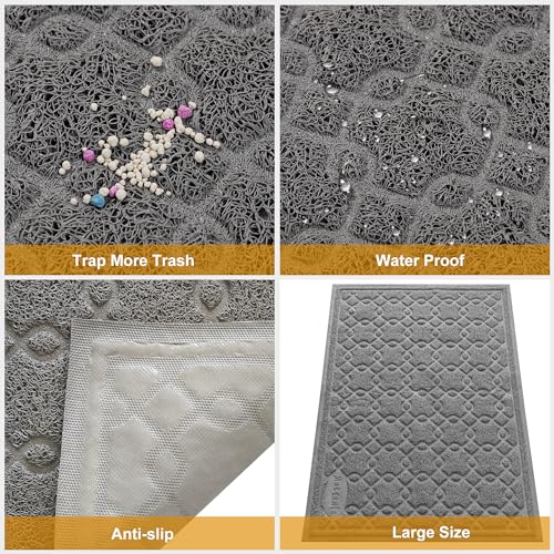 Motsamla Cat Litter Box Mat, 35" x 24" Large Kitty Litter Trapping Mat Keep Floor Clean, Litter Box Mat Scatter Control, Waterproof, Easy to Clean, Durable Large Size Litter Mats for Floor