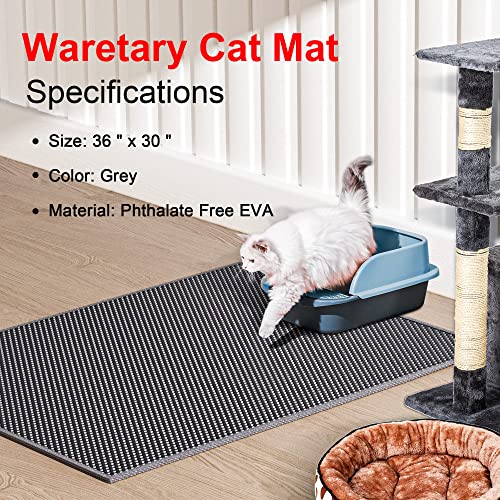 Waretary Cat Litter Box Mat: 36"x 30" Waterproof Kitty Cat Litter Trapping Mat, Easy-clean Double-layer Scatter Control Pad Rug (Grey)