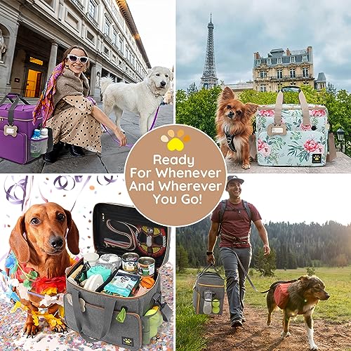 Pmpete Dog Travel Bag for Traveling| Week Away/Overnight Dog Travel Accessories with Multi-Function Pockets| Travel Set for Dogs and Cats|Ideal Pet Diaper Bag and Pet Gift Kit(Grey)