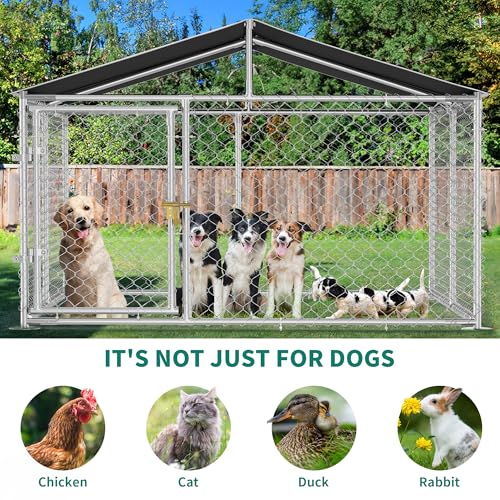 YITAHOME 7.5'x7.5' Outdoor Dog Kennel with Metal Dog Gate, Outdoor Dog Pens with Roof, Heavy Duty Dog Kennel for Backyard Farm Use