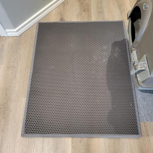 Waretary Cat Litter Box Mat: 36"x 30" Waterproof Kitty Cat Litter Trapping Mat, Easy-clean Double-layer Scatter Control Pad Rug (Grey)