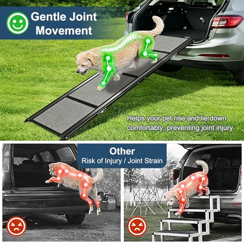 Dog Ramp for Cars 71"Long x 20"Wide SUV & Trucks, Non-Slip Surface Aluminum Pet Ramps for Small & Large Dogs–Heavy Duty Foldable Lightweight Portable Ramp for Senior Dogs High Bed Couch Outdoor 250lbs