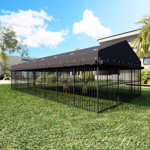 10x20x6.5 FT Large Dog Kennel, Outdoor Dog Crate with with Triple Safety Locks, Heavy Duty Outside Dog Cage Animal Enclosure with Roof Metal Secure Fence Playpen (118" W x 238" D x 78" H)