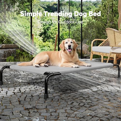 Simple Trending Raised Dog Bed for Large Dogs, Waterproof XL Dog Cot, Outdoor Cooling Elevated Pet Bed Load 200lb, 47.75" x 30.5", Grey