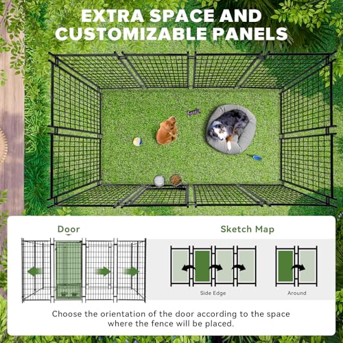 Oranland 8x4x6FT Outdoor Dog Kennel, Heavy Duty Welded Wire Steel Dog Kennel for Large Dogs with Secure Lock, Upgraded Heat Dissipation & Reflective Silver Waterproof Roof with 2 Rotating Dog Bowls