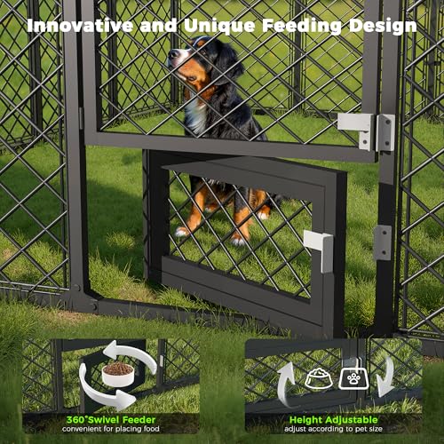 10x10x6.4 FT Large Outdoor Dog Kennel with Roof, Heavy Duty Anti-Rust Metal Dog Enclosure Fence for All Weather Resistant, Secure Double Locks for Large Dogs Outsides