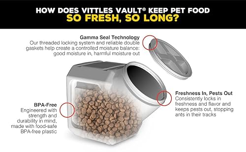 Vittles Vault Traditional Pet Food Storage Container For Dog Kibbles/Bird Seed/Oatmeal/Rice/Flour/Cereal, BPA Free Plastic, Sealed Airtight For Cat Food, Up To 50 lb, Made in USA, With Scoop, Gray