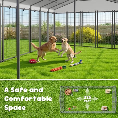 20x10ft Large Outdoor Dog Kennel, Heavy Duty Galvanized Steel Enclosure with Waterproof Roof & Secure Lock for Giant Breed Dogs