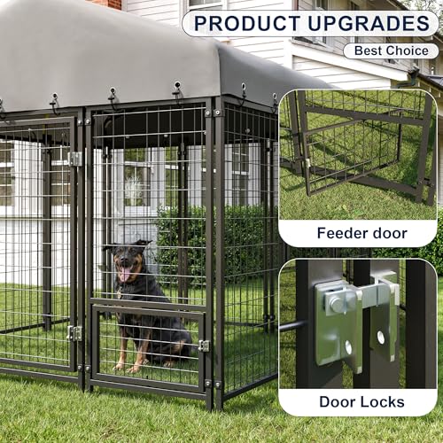 Muphyers 10X10FT Large Dog Kennel Outdoor Dog Enclosure Outside, Double Door Heavy Duty Galvanized Steel Dog Crate Durable Dog Cage with Roof & Double Lock