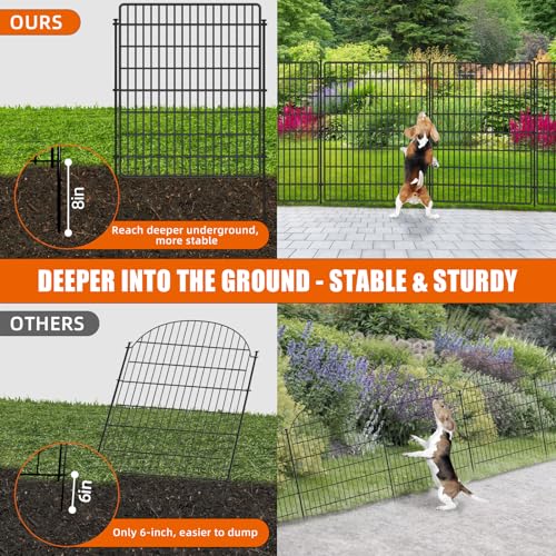 15 Panels No Dig Fence with Gate, 32 in(H) X 36 ft(L) Garden Decorative Fence Animal Barrier for Dogs, Rustproof Metal Garden Edging Border for Outdoor, Yard, Patio, Black