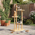 60" Tall Outdoor Cat Tree, Cat Tower Weatherproof for Patio,Garden,Balcony, Durable 4-Tier Natural Wood w/Scratching Posts for Multiple Cats,Outside&Indoor Adult Cats and Kittens Play, Climbing
