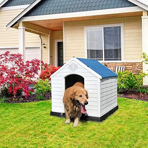 ZENY Plastic Dog House - Waterproof Dog Kennel with Air Vents and Elevated Floor All Weather Indoor Outdoor Insulated Doghouse Puppy Shelter, Easy to Assemble