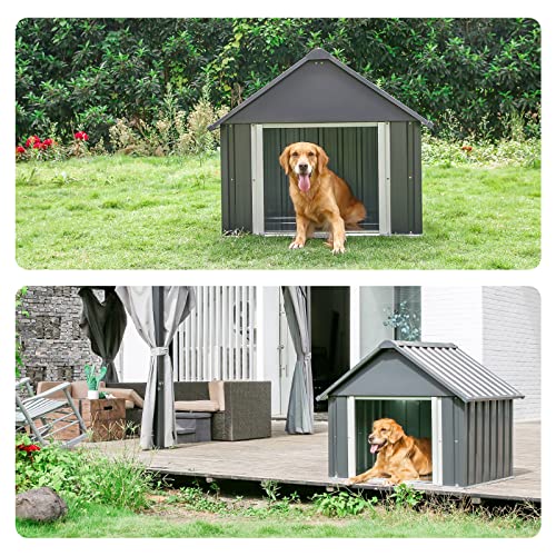RYPetmia 34 X 38 X 35 Inch Metal Dog House, Indoor Outdoor Doghouse for Medium Large Dogs, Weatherproof Puppy Shelter, Sturdy and Long-Lasting Dog Houses