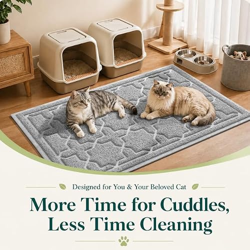 Yimobra Cat Litter Mat, Easy Clean Trapping PVC Mat with Waterproof Backing and Non Slip Bottom, Scatter Control Pad for Litter Box, 24"x20", Grey