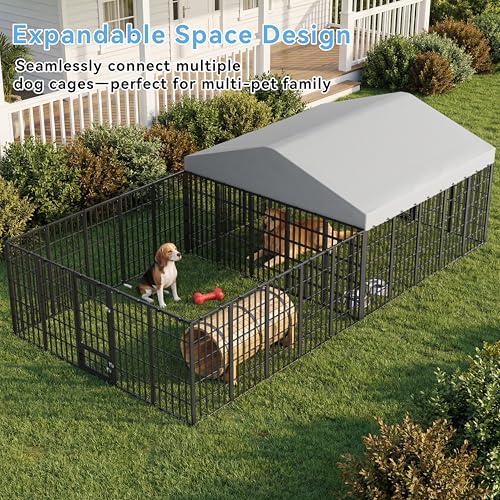 10x10FT Large Outdoor Thickened Dog Kennel, Heavy-Duty Modular Dog Cage with Roof Dog Kennel Outside with Double Doors & Weatherproof UV-Resistant Cover Dog Easy Assembly Enclosure for Patio,Garden